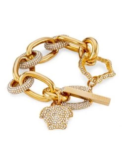 Versace Medusa Curve Goldtone & Crystal Charm Bracelet
