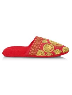 Versace Medusa Print Cotton Slippers White