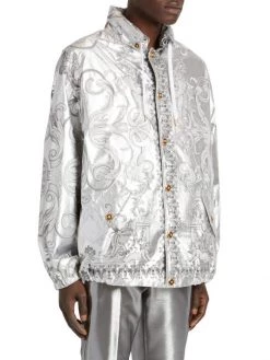 Versace Silver Baroque, Silver And Bluette Laminated Tecno Blouson Jacket For Men -Versace Online Shop unnamed file 1501