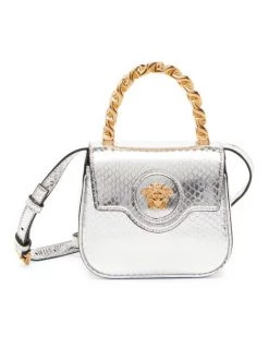 Versace Mini La Medusa Metallic Python Top Handle Bag