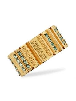 Versace Goldtone & Crystal Logo Ring