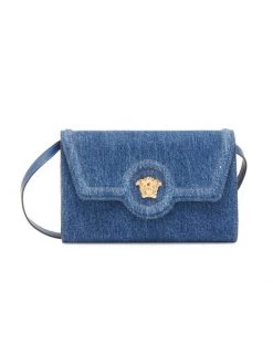Versace La Medusa Denim Wallet-On-Strap