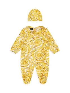 Versace Baby's 2-Piece Barocco Print Beanie & Footie Set For Kids