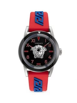 Versace Palazzo Stainless Steel Greca Silicone Watch