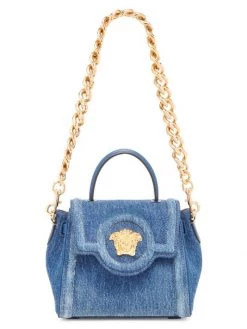 Versace Mini La Medusa Denim Top Handle Bag