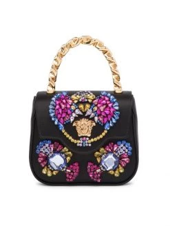 Versace Mini La Medusa Embellished Satin Top Handle Bag