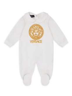 Versace Baby's Logo Cotton-Blend Footed Bodysuit For Kids