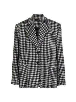 Versace Plaid Tweed & Fringe-Trim Blazer