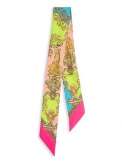 Versace Barocco Goddess Print Silk Twilly Dark Orchid Sun