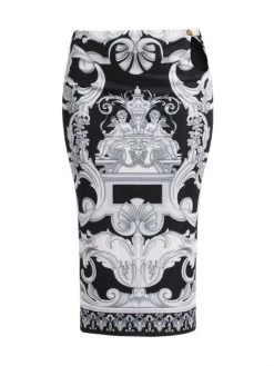 Versace Oversized Barocco Print Keyhole Midi-Skirt