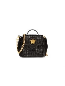 Versace Medusa Micro Studded Suede Top Handle Bag Black
