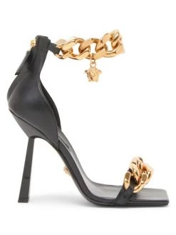 Versace Chain & Leather High-Heel Sandals Black