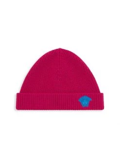 Versace Kid's Wool Logo Medusa Embroidered Beanie For Kids Black