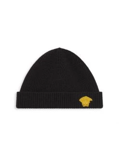 Versace Kid's Wool Logo Medusa Embroidered Beanie For Kids Black -Versace Online Shop unnamed file 225