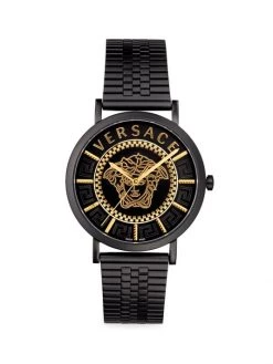 Versace V Essential Stainless Steel & Leather-Strap Watch For Men