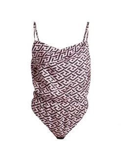 Versace Greca Print Silk Bodysuit