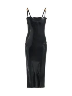 Versace Latex Medallion Strap Midi-Dress