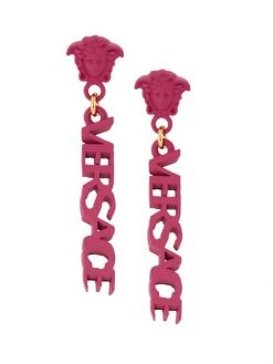 "Versace" Metal Logo Drop Earrings