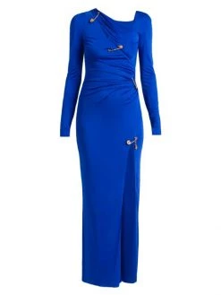 Versace Jersey Safety Pin Asymmetric Gown