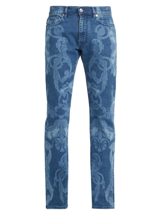 Versace Silver Baroque, Fuchsia And Tawny Skinny Jeans For Men 1 Versace Silver Baroque, Fuchsia And Tawny Skinny Jeans For Men