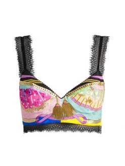 Versace Barocco Print Lace-Trim Bra Top
