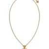 Versace 24K Gold-Plated & Crystal Logo Pendant Necklace