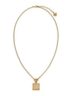 Versace 24K Gold-Plated & Crystal Logo Pendant Necklace
