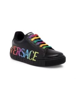 Versace Little Kid's & Kid's Leather Logo Sneakers For Kids Black Multi -Versace Online Shop unnamed file 2772