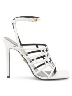 Versace Caged Leather Stiletto Sandals Optical White -Versace Online Shop unnamed file 2836