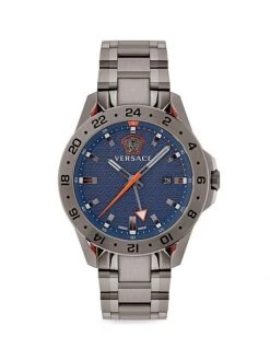 Versace Sport Tech GMT Gunmetal Stainless Steel Bracelet Watch For Men