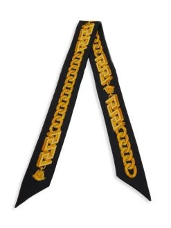 Versace Chain Print Silk Skinny Scarf Candy Gold