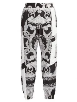 Versace Silver Baroque And Black Technical Pants For Men