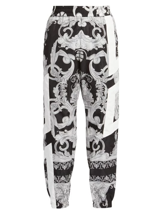 Versace Silver Baroque And Black Technical Pants For Men 1 Versace Silver Baroque And Black Technical Pants For Men