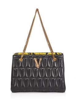 Versace Virtus V Quilted Leather Shoulder Bag