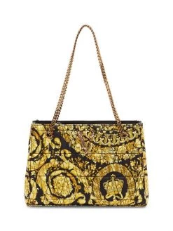 Versace Virtus Barocco-Print Quilted Silk Twill Tote