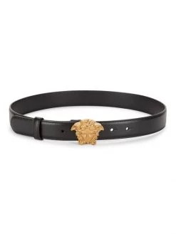 Versace Medusa Leather Belt Forget Me Not Gold