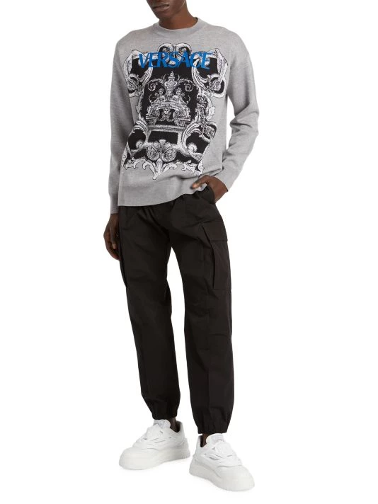 Versace Silver Baroque, Fuchsia And Tawny Informal Cotton Poplin Pants For Men 2 Versace Silver Baroque, Fuchsia And Tawny Informal Cotton Poplin Pants For Men - Image 2