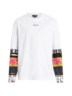 Versace Silver Baroque, Fuchsia And Tawny Long-Sleeve T-Shirt For Men