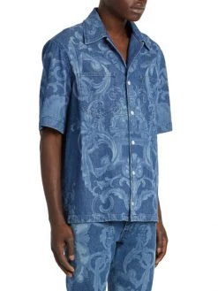 Versace Silver Baroque And Black Denim Shirt For Men -Versace Online Shop unnamed file 3119