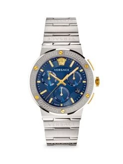 Versace Greca Logo Stainless Steel Chronograph Bracelet Watch For Men