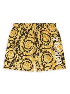 Versace Little Boy's & Boy's Giada Barocco Logo Swim Trunks For Kids
