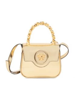 Versace Mini La Medusa Metallic Leather Top Handle Bag