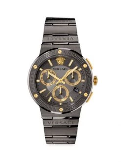 Versace Greca Logo Chrono IP Gunmetal Chronograph Bracelet Watch For Men