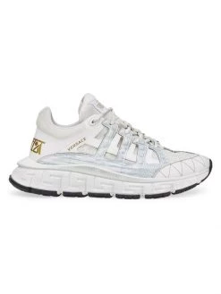 Versace Trigreca Lace-Up Sneakers For Men White Black