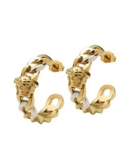 Versace Two-Tone Chunky Chain Hoop Earrings
