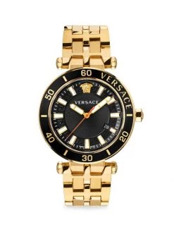 Versace Greca Sport Goldtone Stainless Steel Bracelet Watch For Men