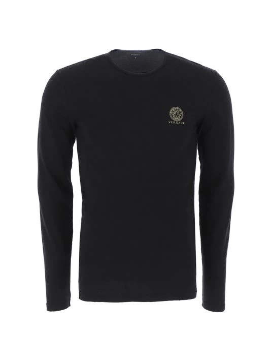 Versace Long-Sleeve Cotton Stretch Crewneck For Men Nero 3 Versace Long-Sleeve Cotton Stretch Crewneck For Men Nero - Image 3