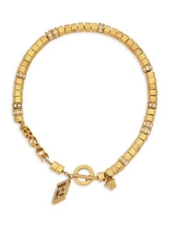 Versace Goldtone & Crystal Multi-Element Logo Necklace