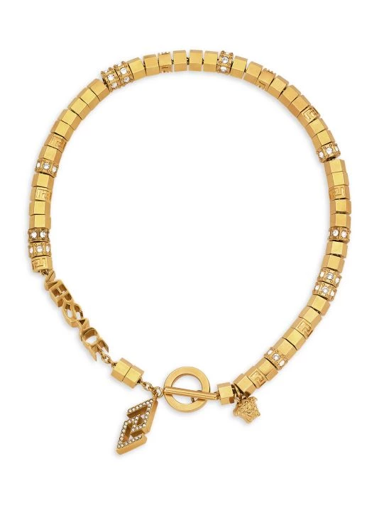 Versace Goldtone & Crystal Multi-Element Logo Necklace 1 Versace Goldtone & Crystal Multi-Element Logo Necklace