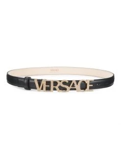 Versace Logo Crystal-Embellished Leather Belt Nero